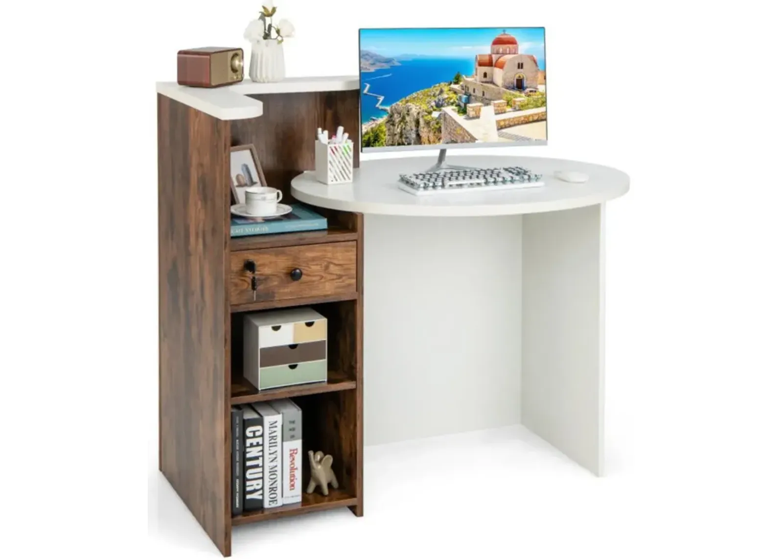 Hivvago Reception Office Desk with Open Shelf and Lockable Drawer