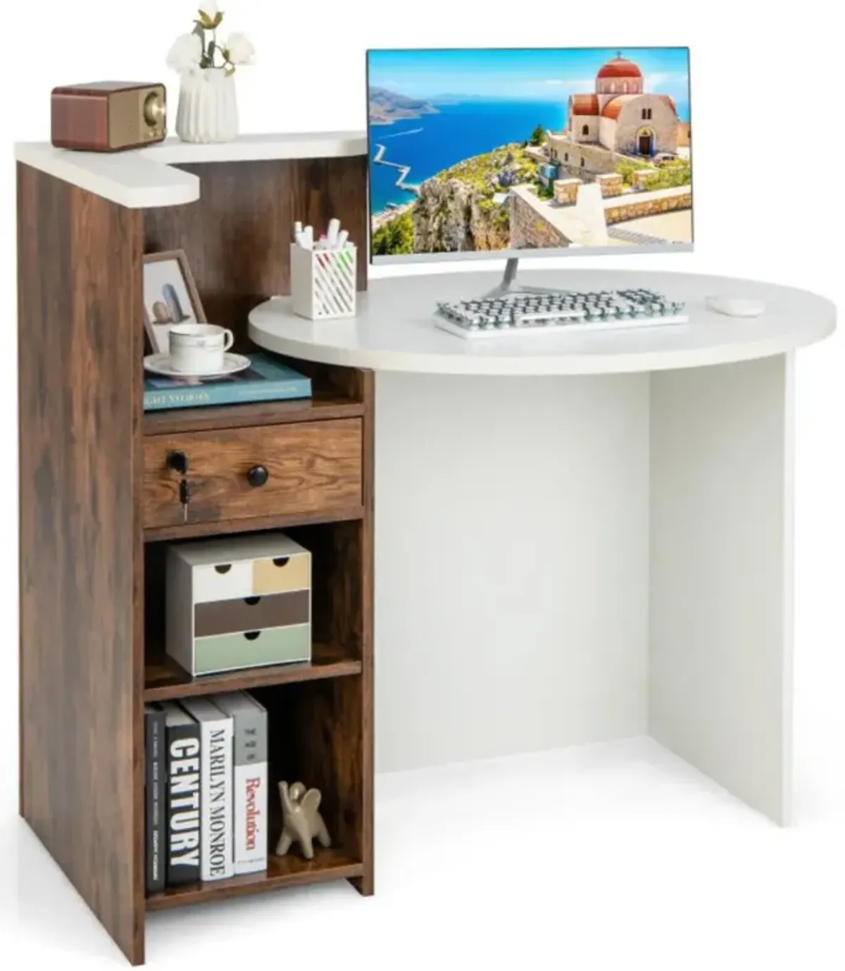 Hivvago Reception Office Desk with Open Shelf and Lockable Drawer