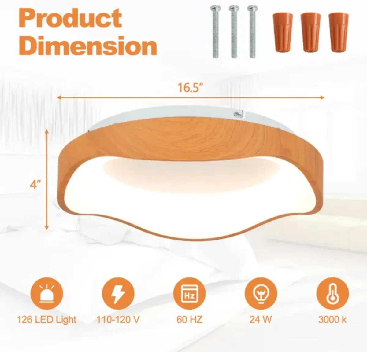 Hivvago 24W Modern LED Mount Ceiling Light with Wood Pattern and Metal Frame