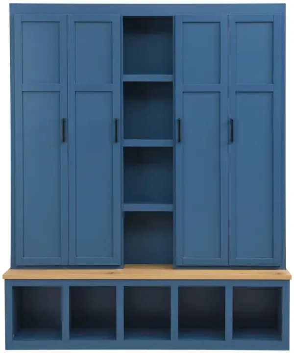 Merax Farmhouse 4-in-1 Hall Tree 6 Hanging Hooks, Wood Grain Bench | Shoe Cabinet with Open Storage