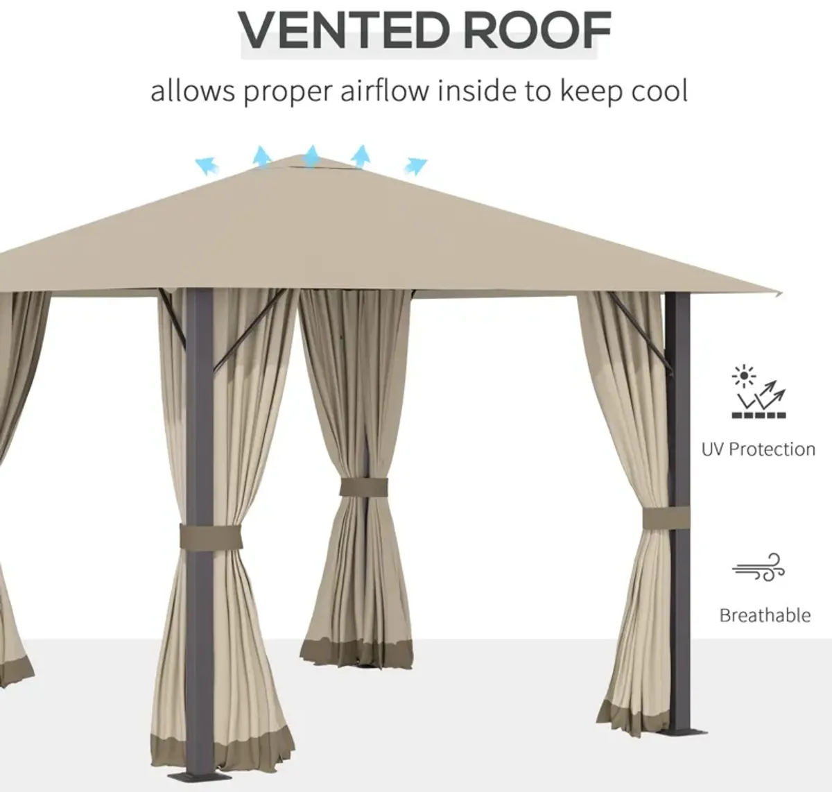 Khaki Garden Structure: 10x10 Aluminum Gazebo with Vented Roof