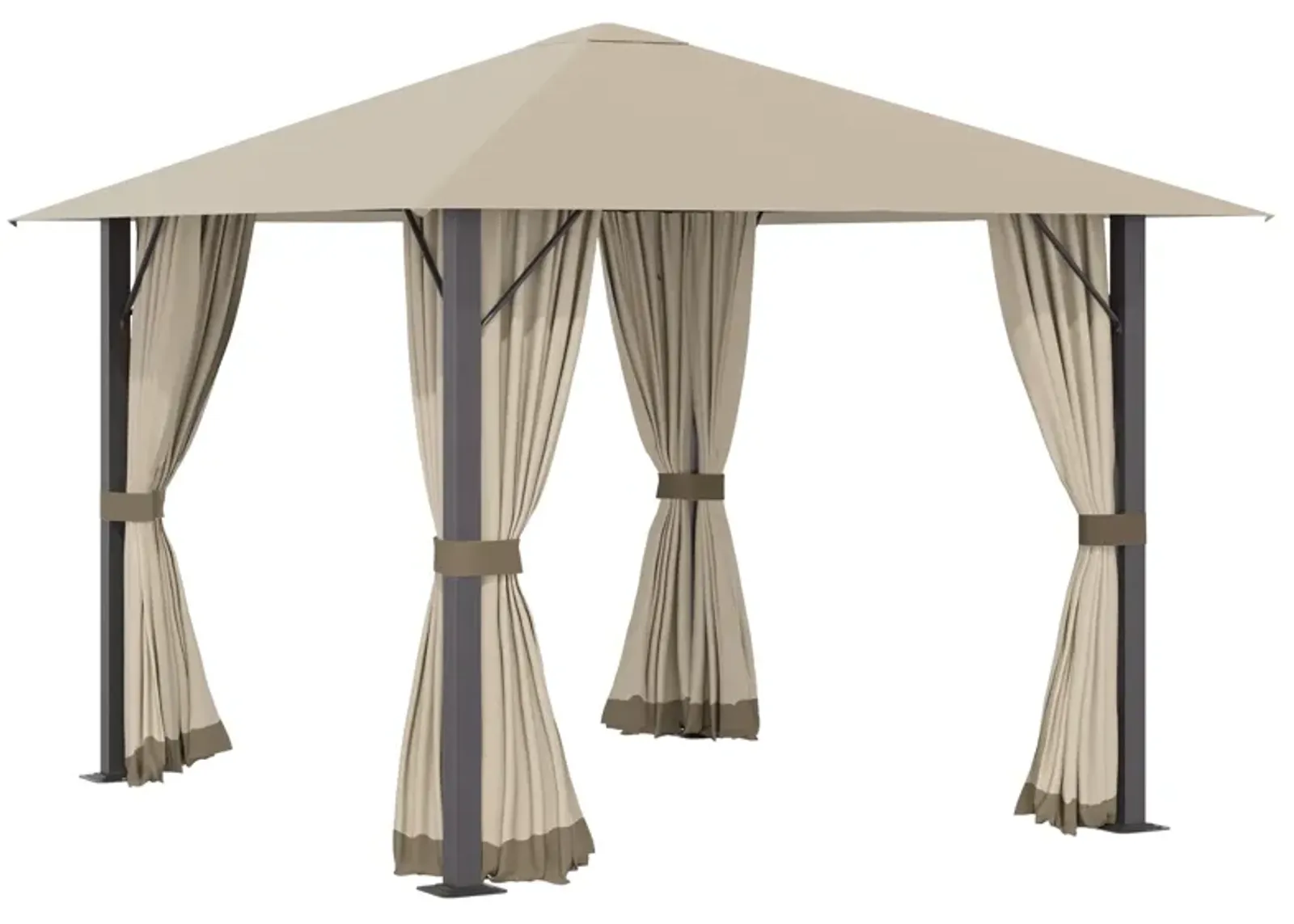 Khaki Garden Structure: 10x10 Aluminum Gazebo with Vented Roof