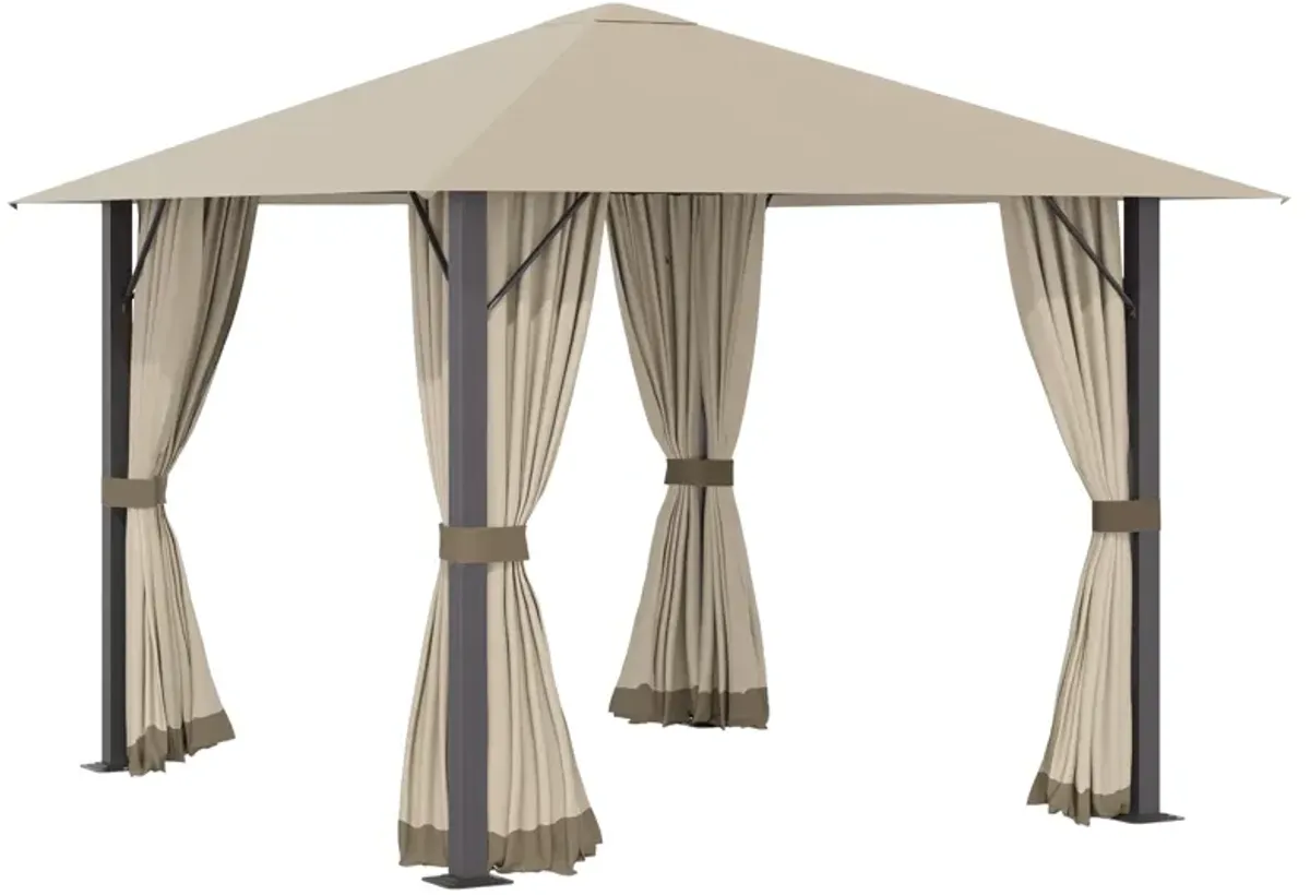 Khaki Garden Structure: 10x10 Aluminum Gazebo with Vented Roof