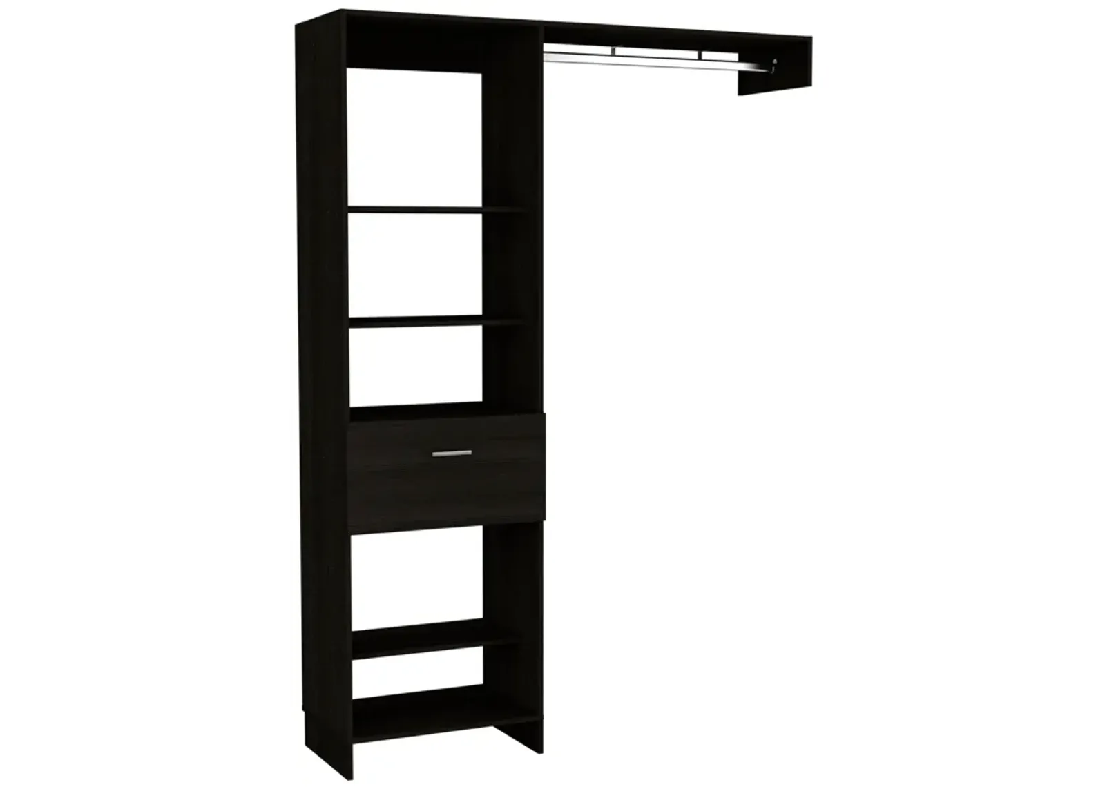 Manchester 150 Closet System, Metal Rod, Five Open Shelves, One Drawer -Black