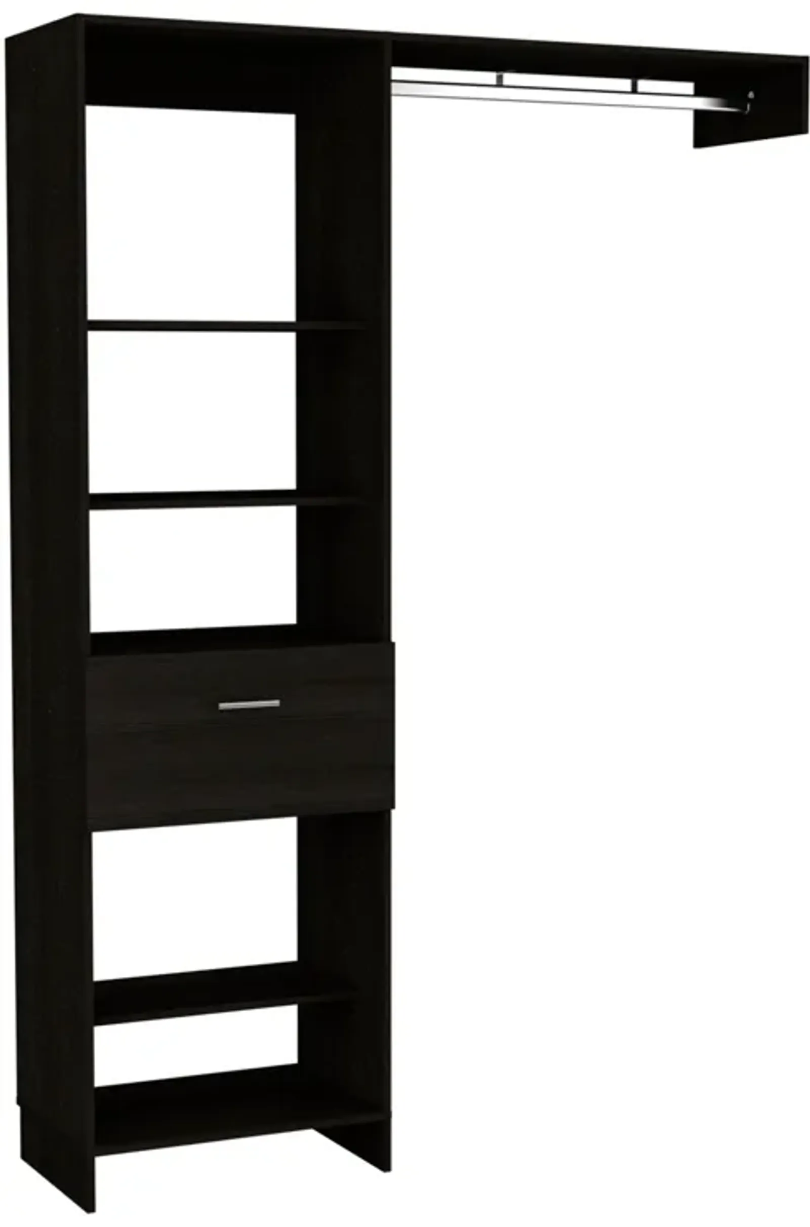 Manchester 150 Closet System, Metal Rod, Five Open Shelves, One Drawer -Black