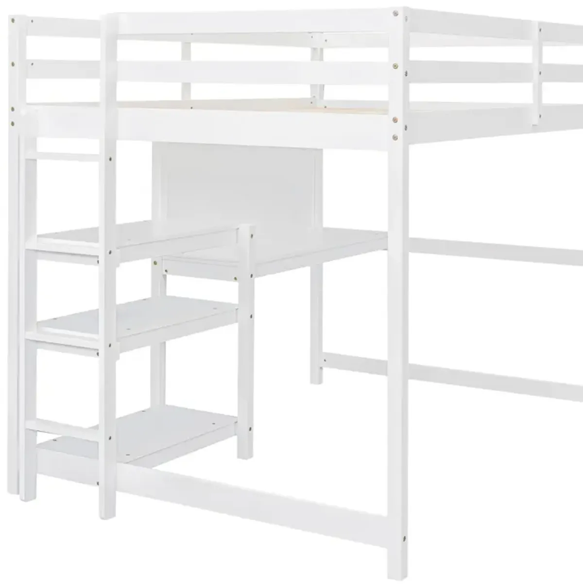 Full Size Wooden Loft Bed With Shelves, Desk And Writing Board