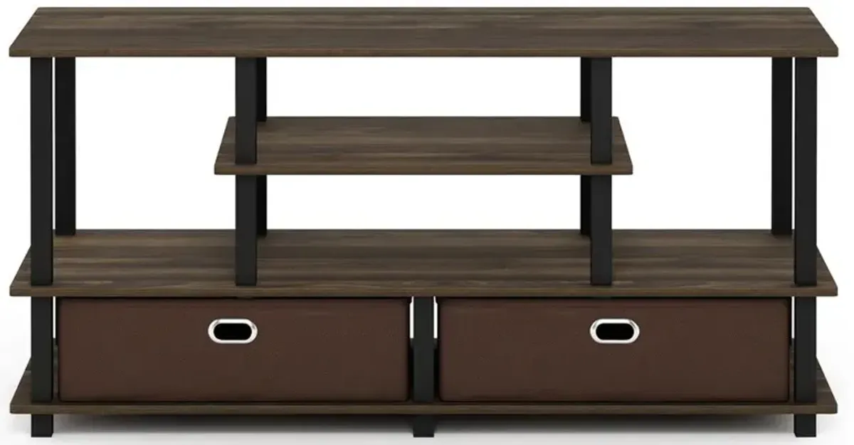 Furinno JAYA Large TV Stand for up to 50-Inch TV with Storage Bin, Columbia Walnut/Black/Dark Brown