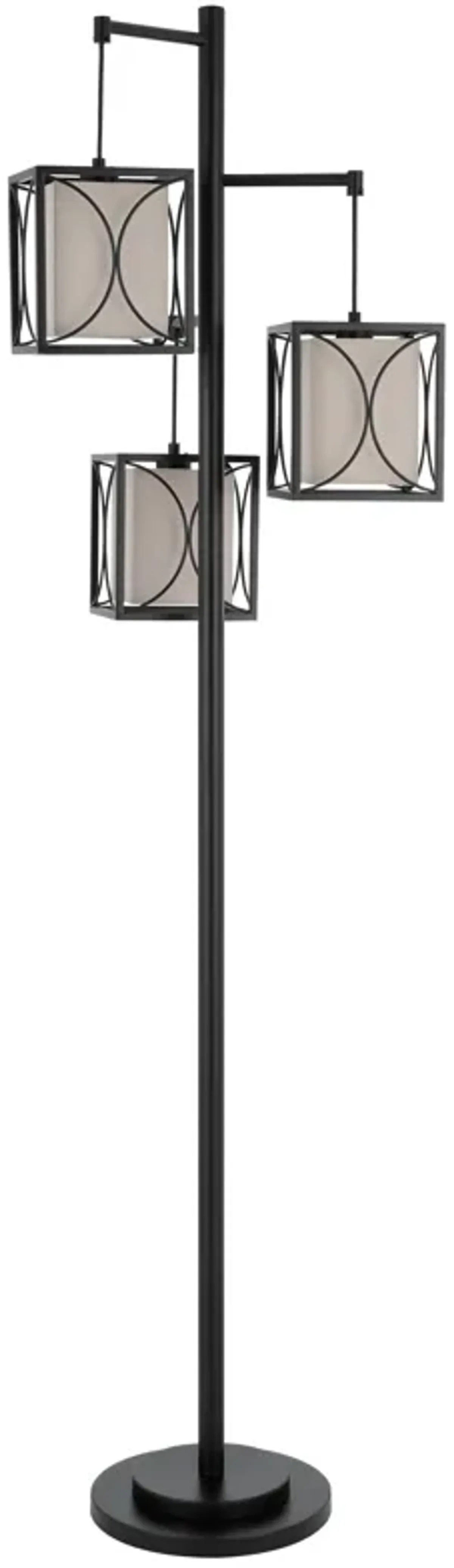 Lany 73 Inch Floor Lamp, 3 Hanging Lantern Style Shades, Black Iron - Benzara