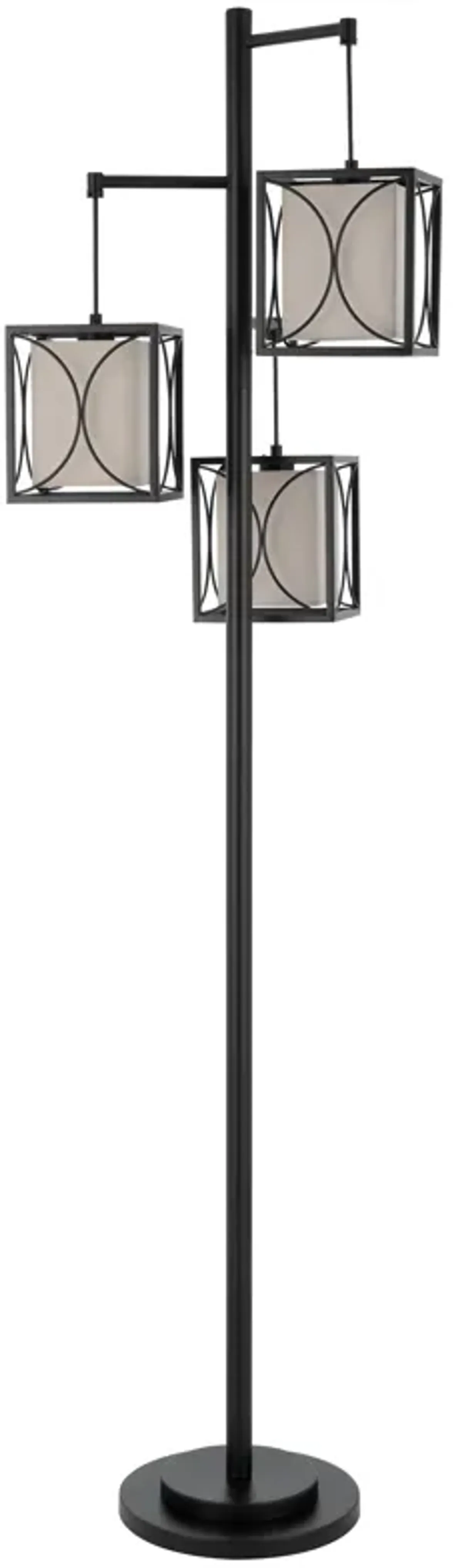 Lany 73 Inch Floor Lamp, 3 Hanging Lantern Style Shades, Black Iron - Benzara