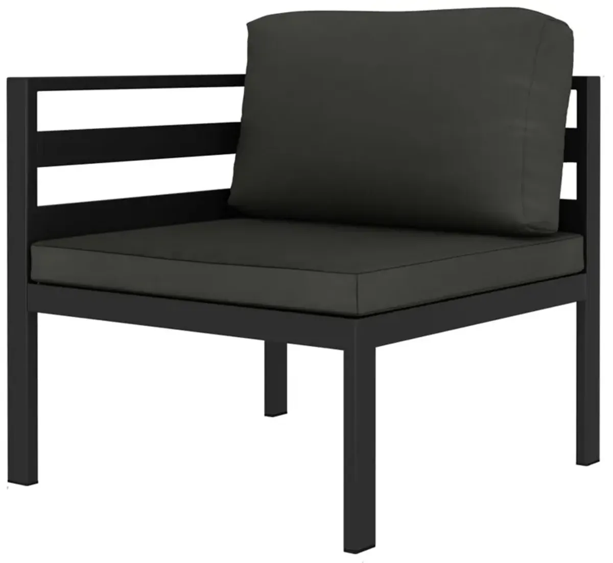 Shina 2pc Modular Outdoor Sofa Set, Black Aluminum, Polyester Fabric - Benzara
