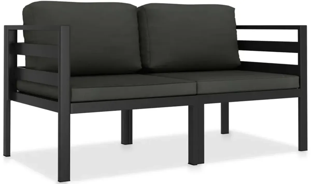 Shina 2pc Modular Outdoor Sofa Set, Black Aluminum, Polyester Fabric - Benzara