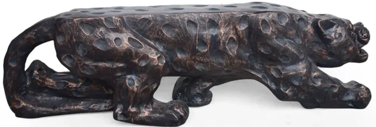 Outdoor Garden Bench, Leopard Faux Concrete, Copper Finish, 52 Inch - Benzara