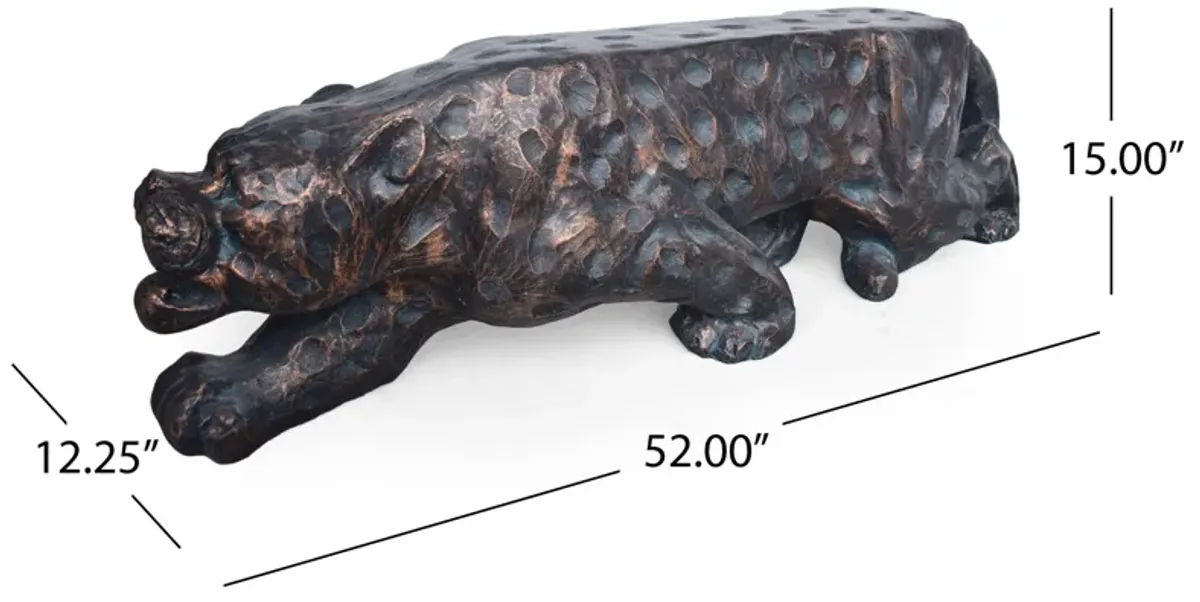 Outdoor Garden Bench, Leopard Faux Concrete, Copper Finish, 52 Inch - Benzara