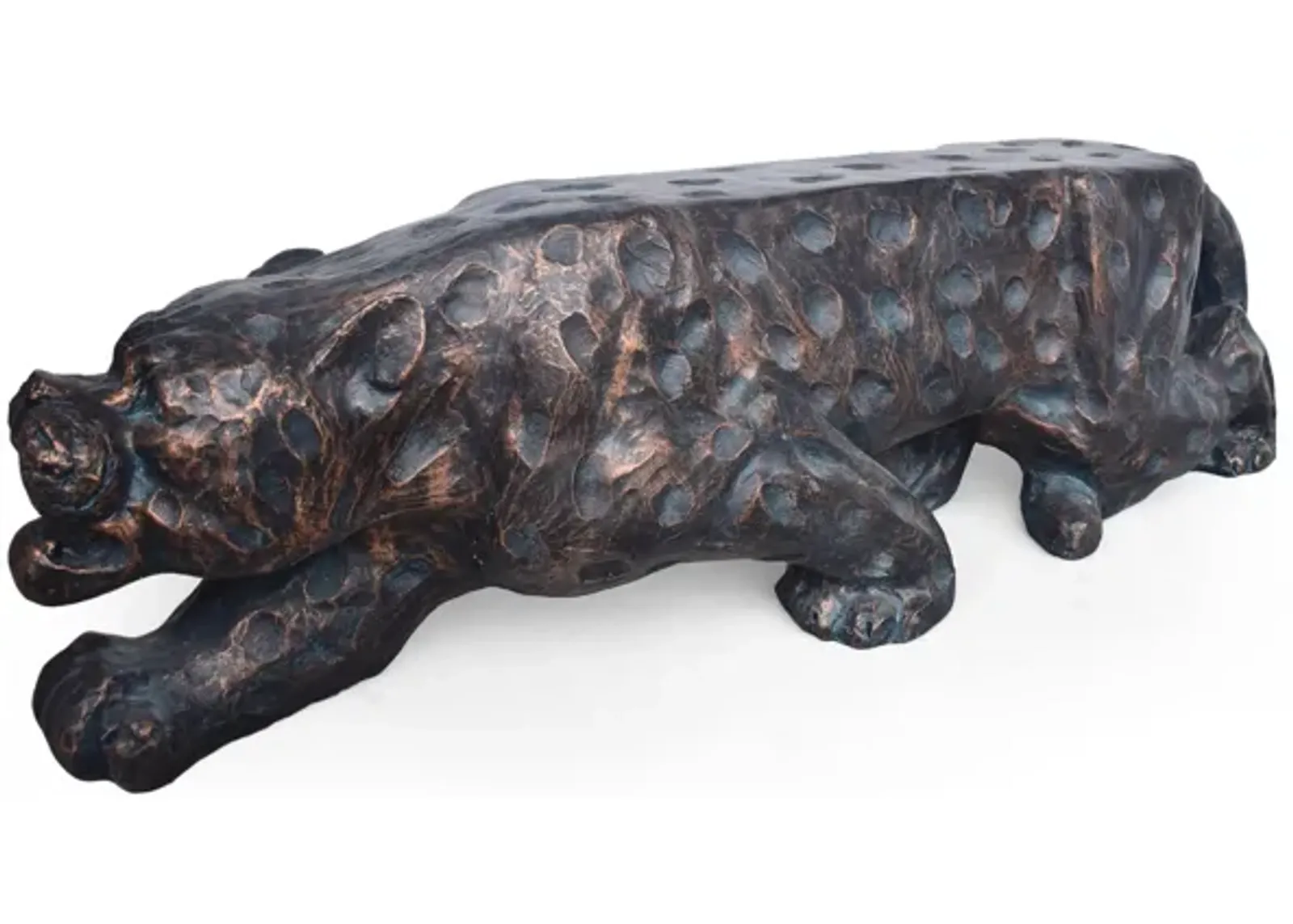 Outdoor Garden Bench, Leopard Faux Concrete, Copper Finish, 52 Inch - Benzara