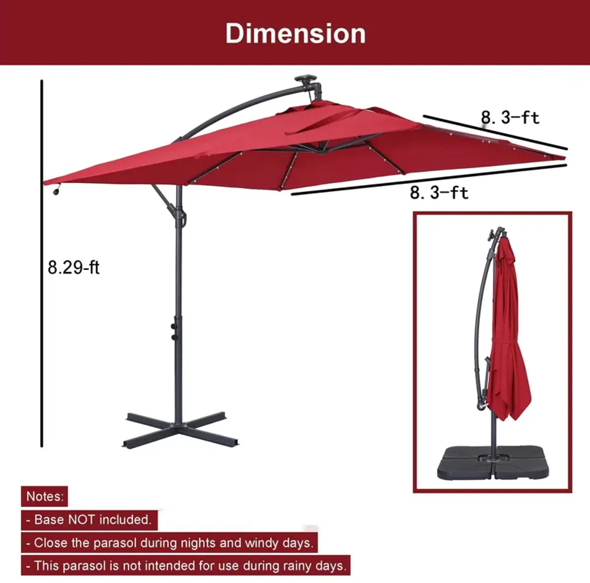 8.5-ft Powered Push-button Tilt Cantilever Patio Umbrella.