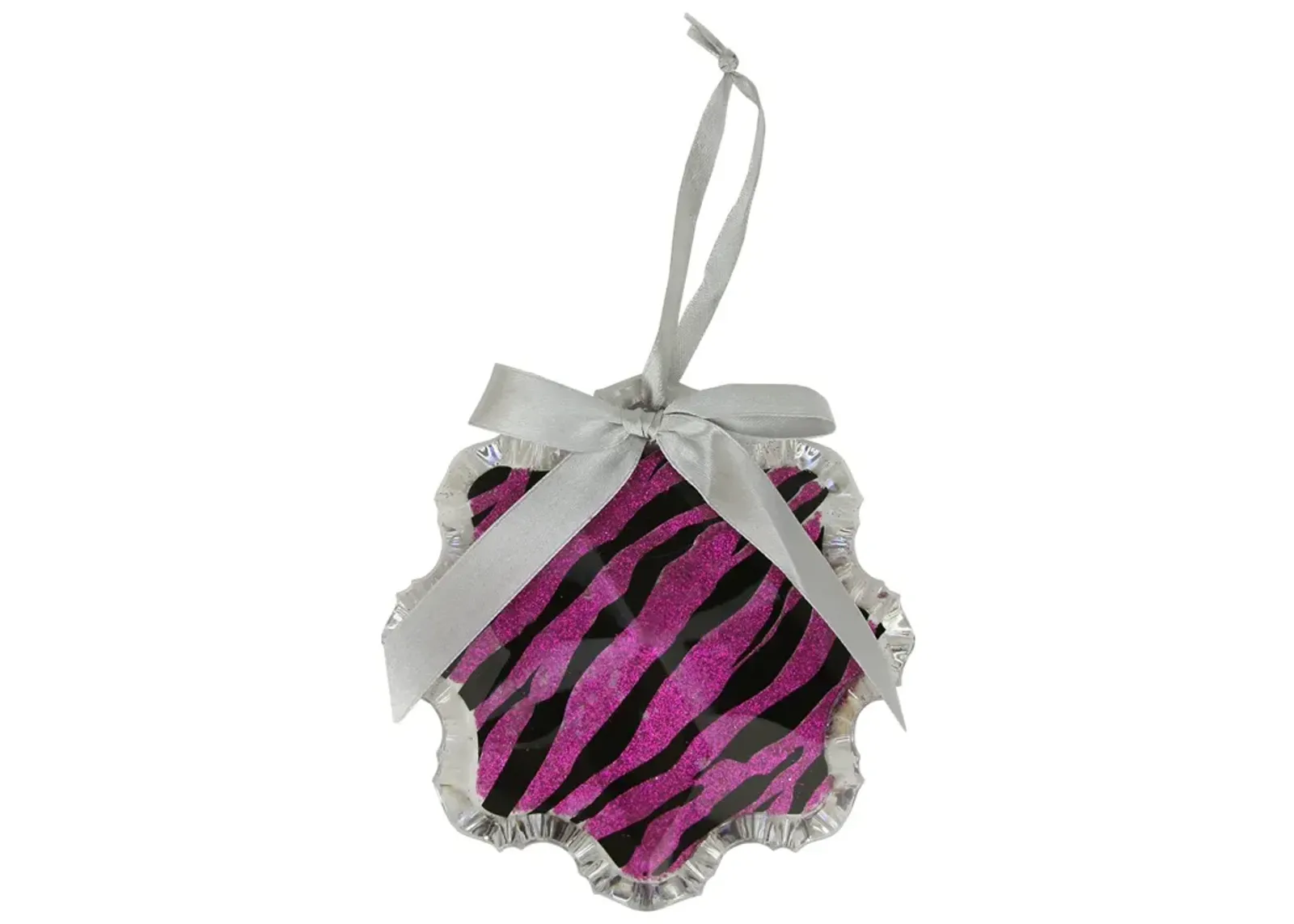 4.5" Magenta Pink and Gray Glittered Snowflake Prism Christmas Ornament