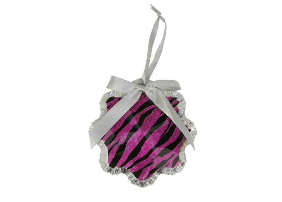 4.5" Magenta Pink and Gray Glittered Snowflake Prism Christmas Ornament