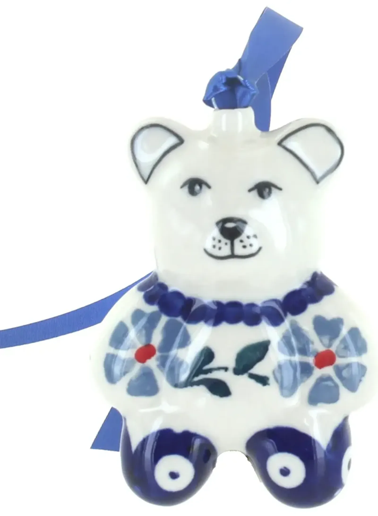 Blue Rose Polish Pottery Blue Violet Teddy Bear Ornament