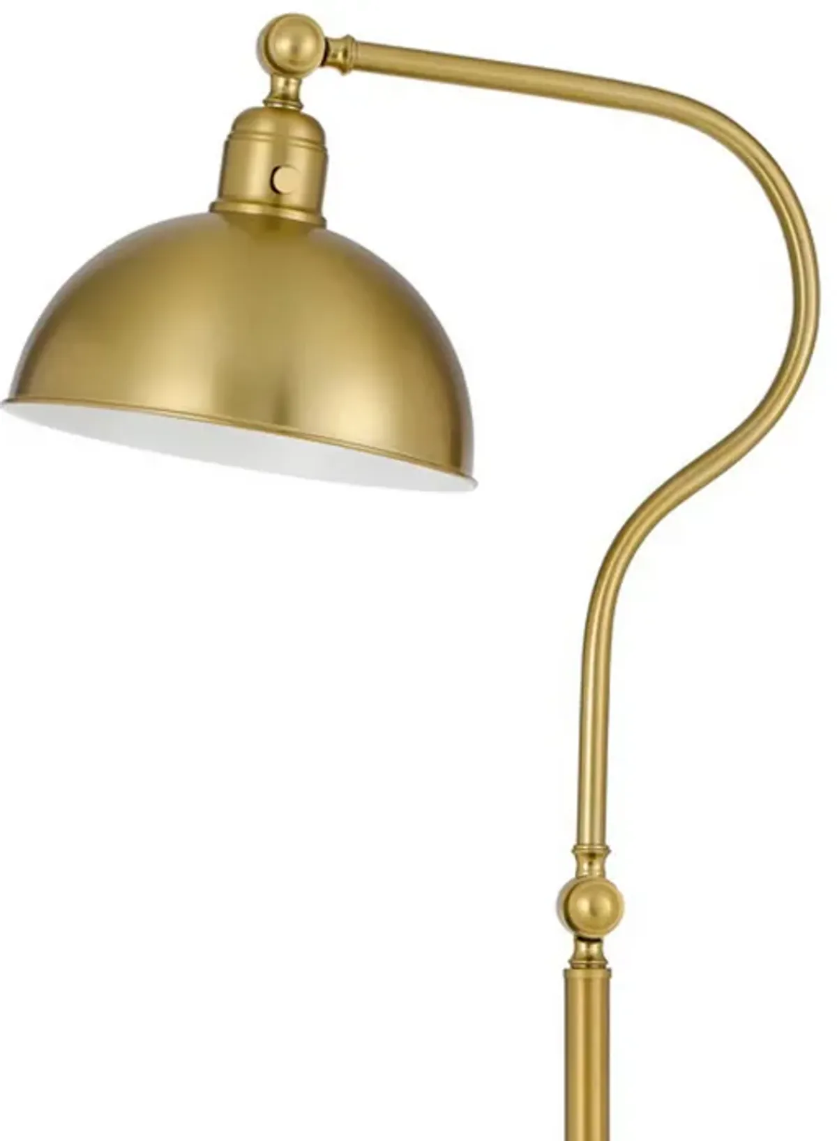 60 Inch Metal Curved Floor Lamp, Adjustable Dome Shade, Brass-Benzara