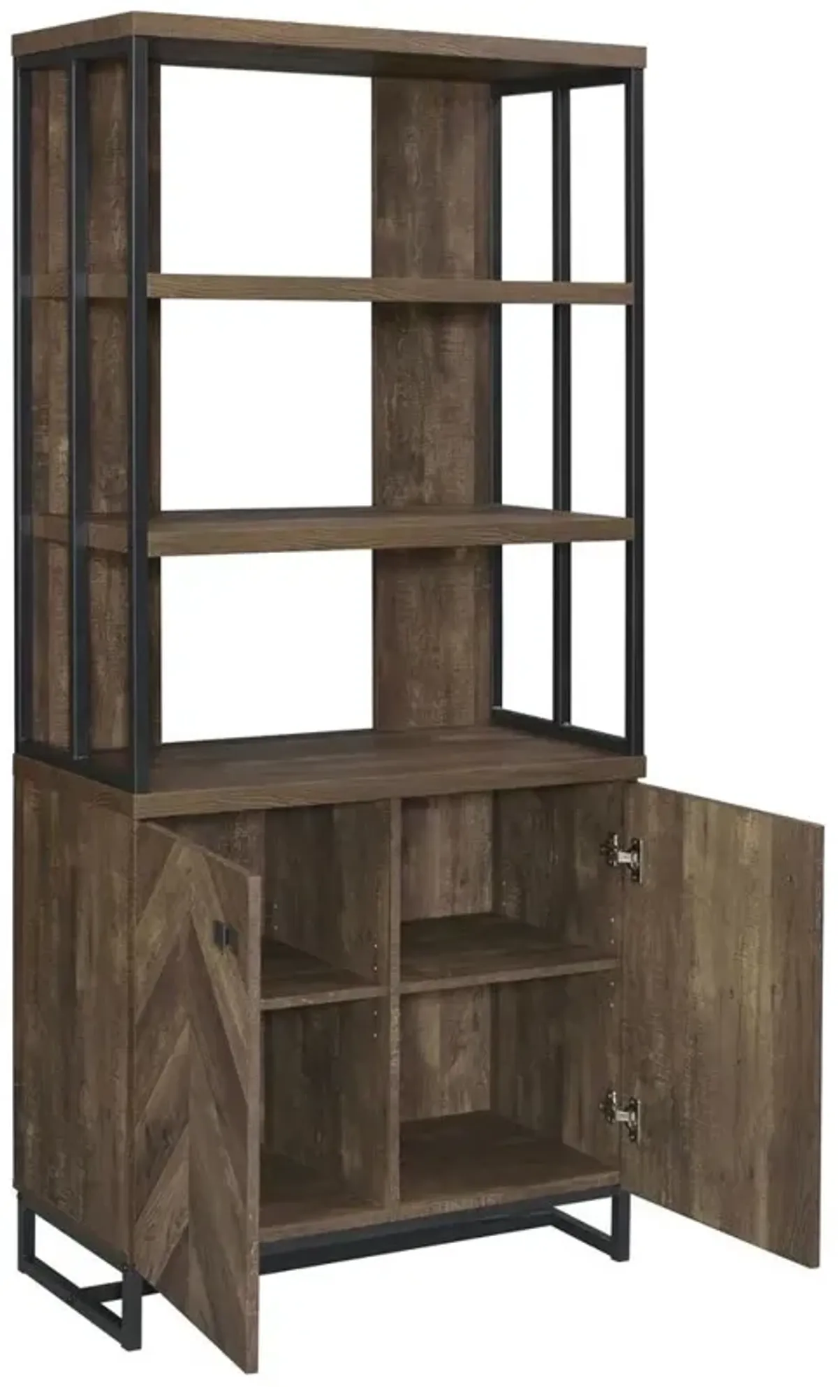 Millbrook 2-door Bookcase Rustic Oak Herringbone and Gunmetal