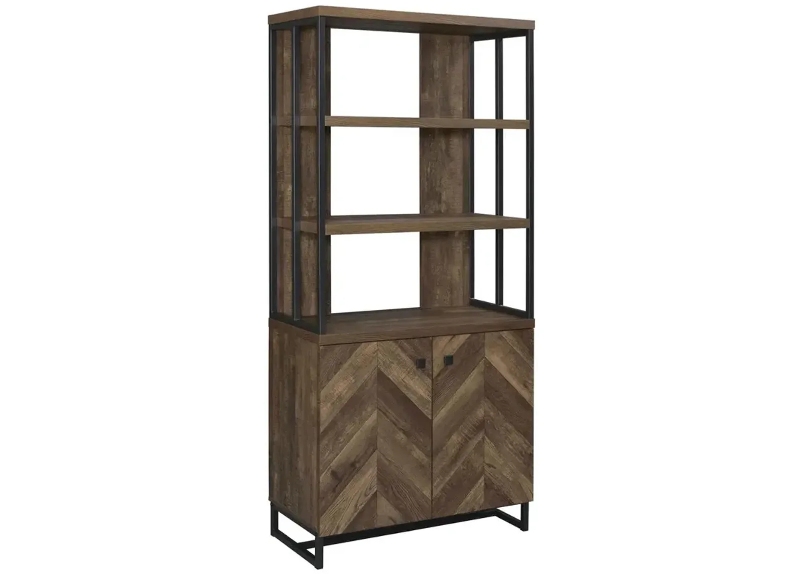 Millbrook 2-door Bookcase Rustic Oak Herringbone and Gunmetal