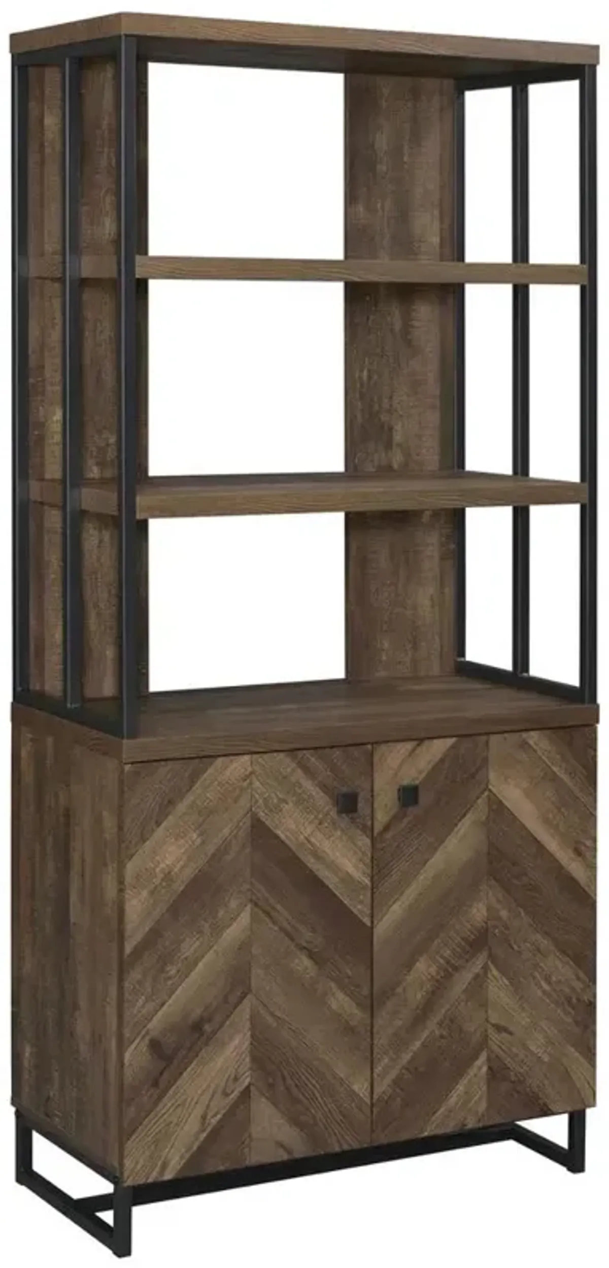 Millbrook 2-door Bookcase Rustic Oak Herringbone and Gunmetal