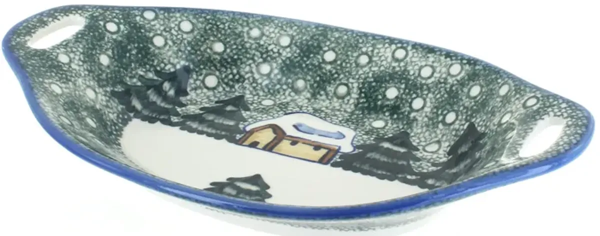 Blue Rose Polish Pottery Hyacinth Oval Dish with Handles