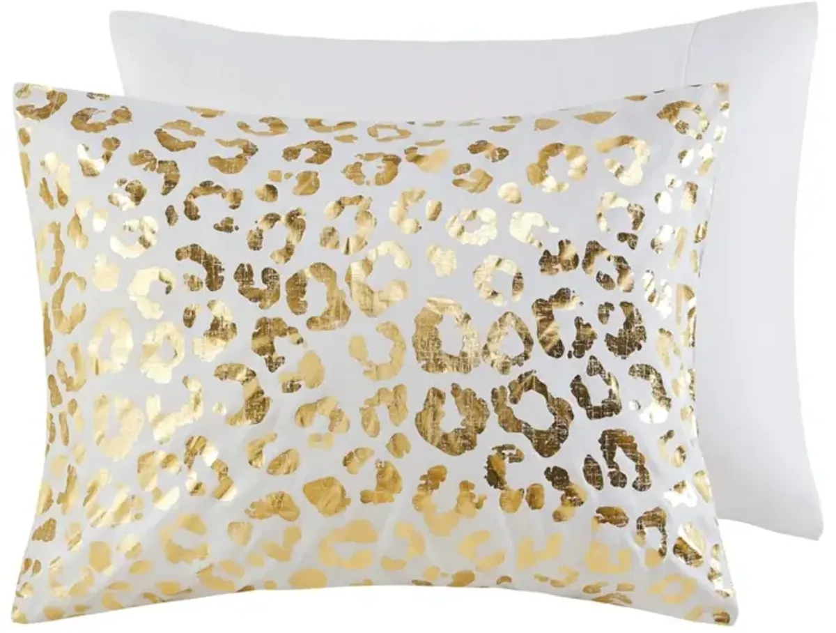 Gracie Mills Amos Gold Leopard Metallic Duvet Cover Set