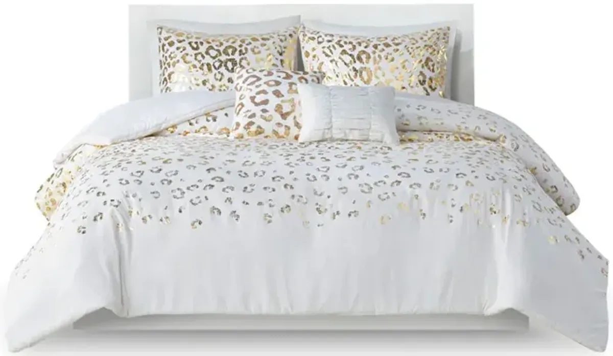 Gracie Mills Amos Gold Leopard Metallic Duvet Cover Set