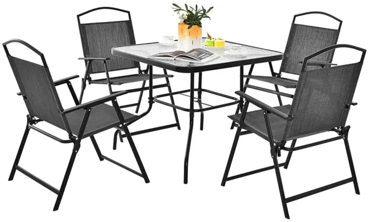 Patio Dining Set for 4 with Umbrella Hole-Gray