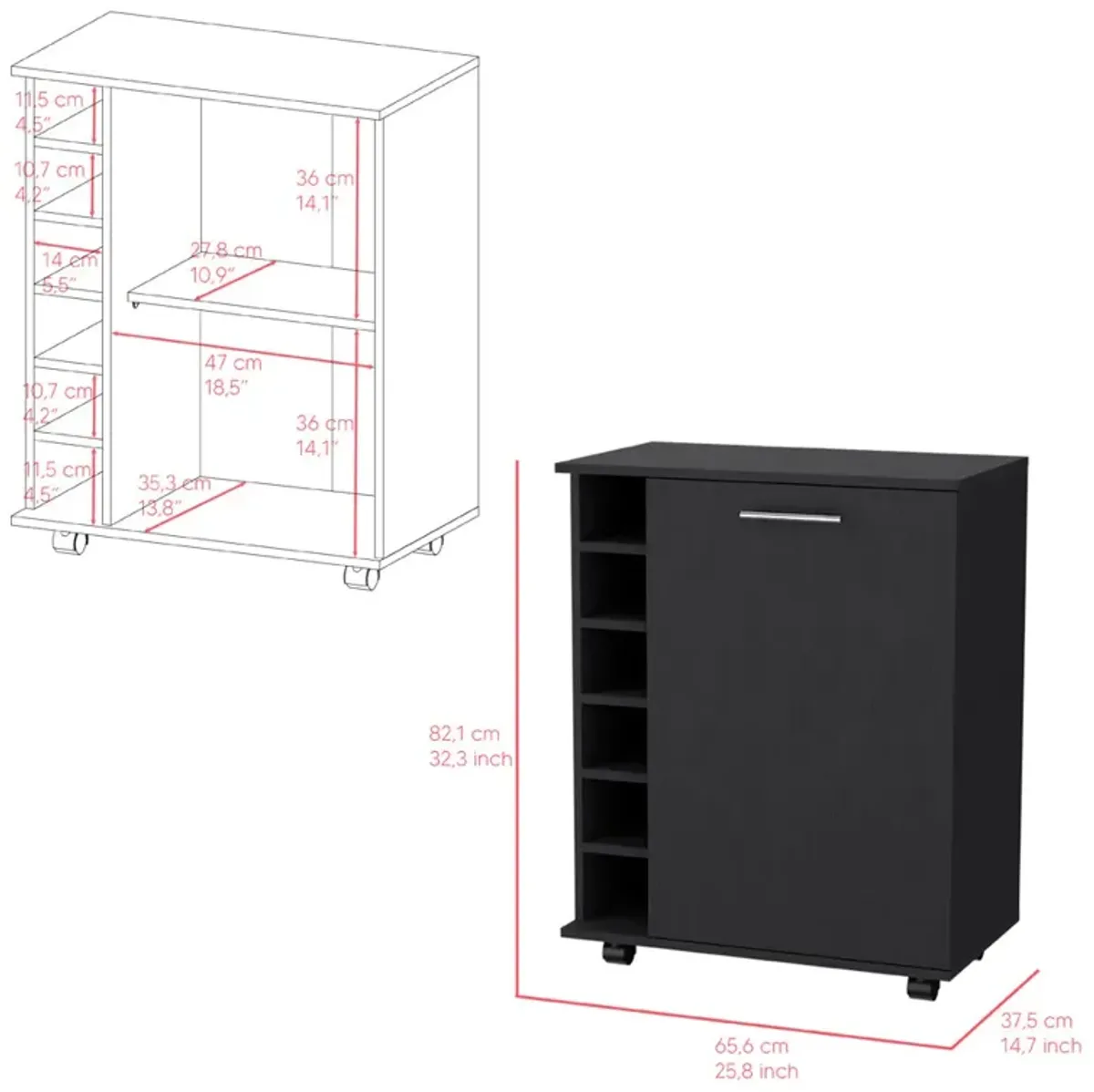 Bar Cart Cisco, Living Room, Black