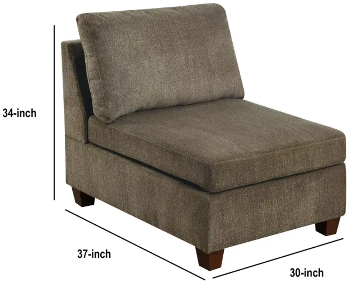 Fabric Armless Chair with Loose Back Pillows, Brown-Benzara