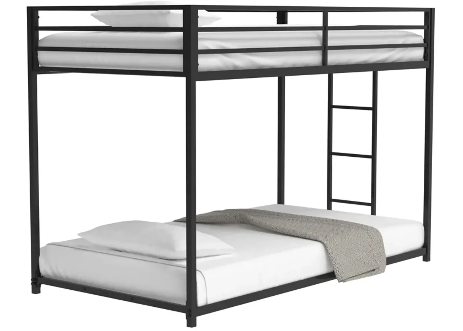 Twin over Twin Metal Bunk Bed Frame, Durable Square Tube Frame, Full-Length Guardrails, Easy Assembly, No Box Spring Needed, Black