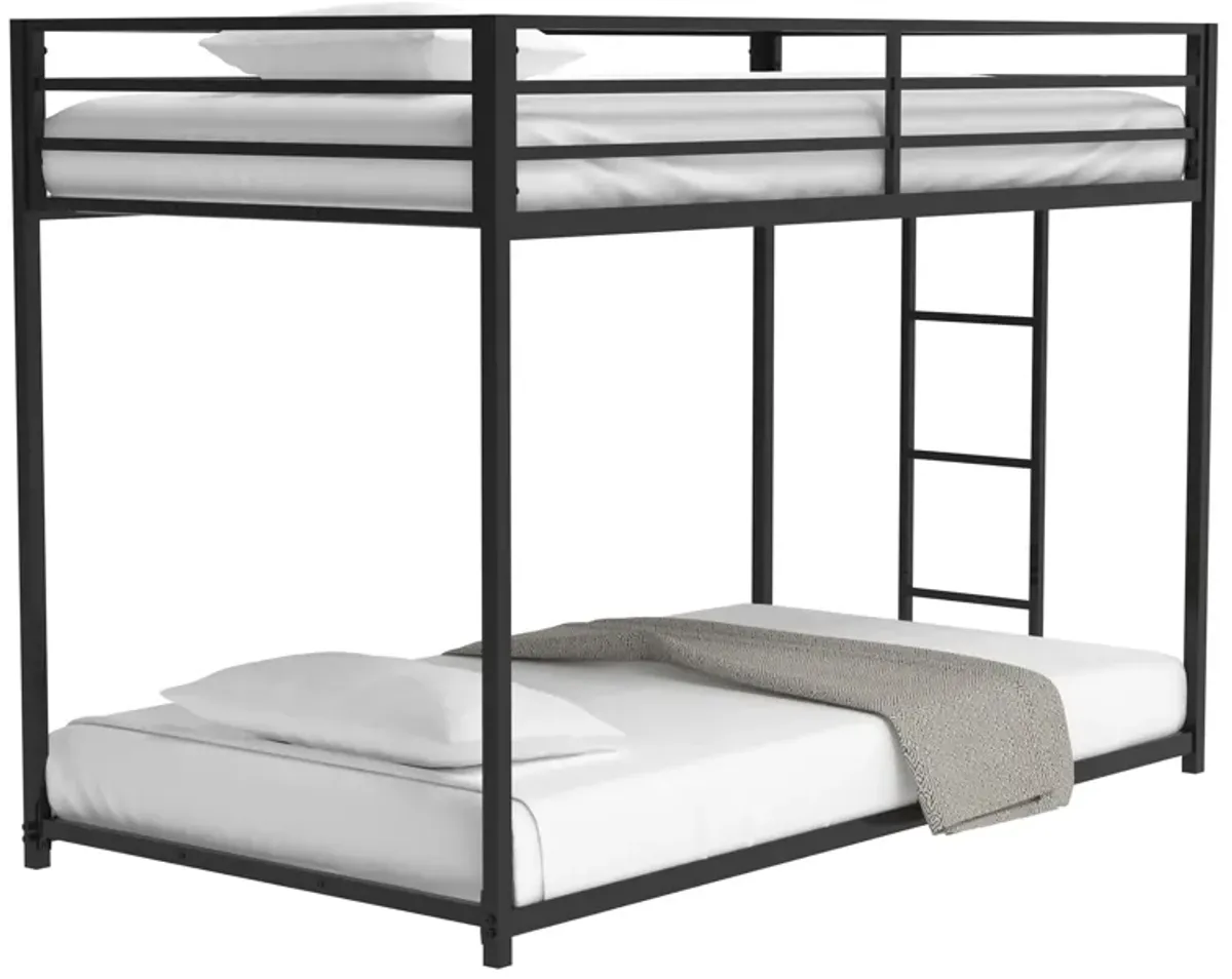 Twin over Twin Metal Bunk Bed Frame, Durable Square Tube Frame, Full-Length Guardrails, Easy Assembly, No Box Spring Needed, Black