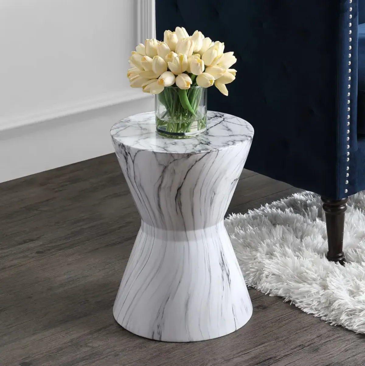 African Drum White Marble Finish Ceramic Garden Stool