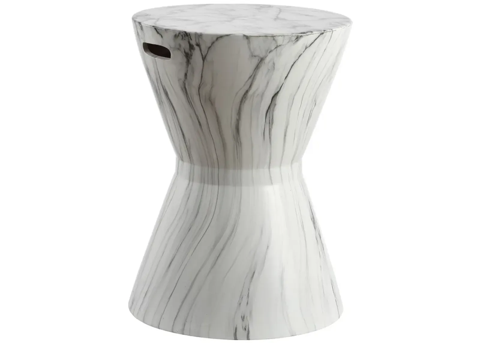 African Drum White Marble Finish Ceramic Garden Stool