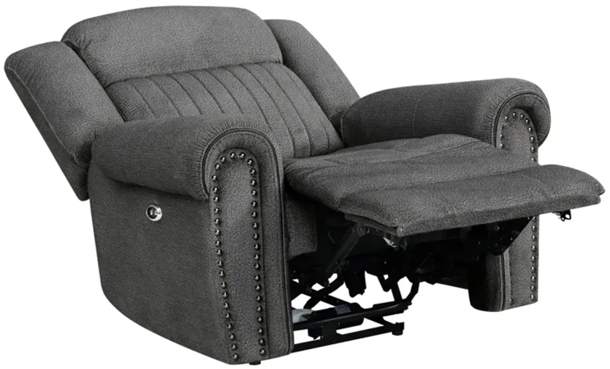 Ben 38 Inch Power Recliner Chair, Soft Cushions Gray Microfiber, Solid Wood - Benzara