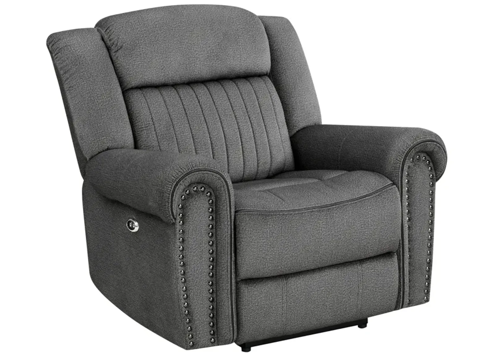 Ben 38 Inch Power Recliner Chair, Soft Cushions Gray Microfiber, Solid Wood - Benzara