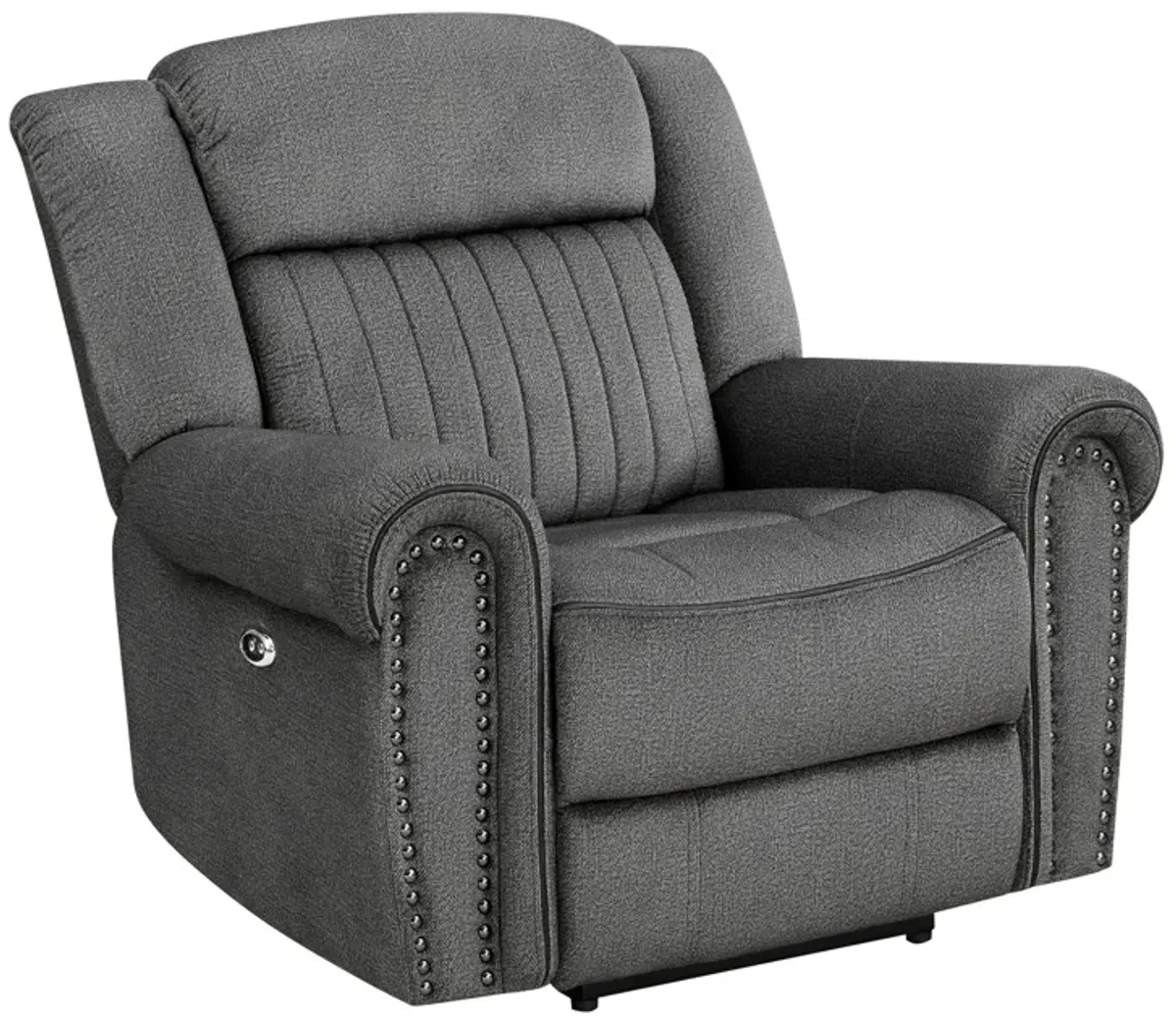 Ben 38 Inch Power Recliner Chair, Soft Cushions Gray Microfiber, Solid Wood - Benzara