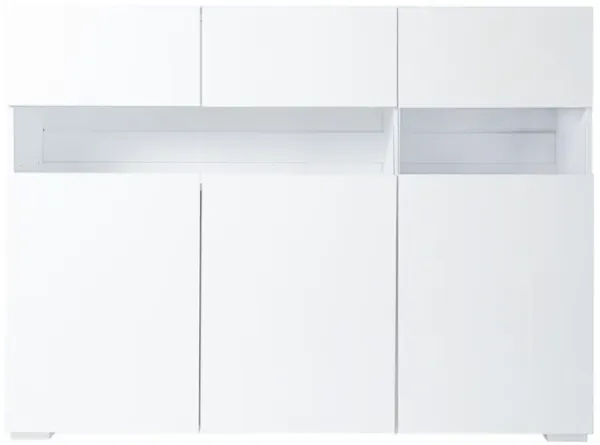 Modern white side cabinet with LED lights, high glossy front living room side storage cabinet