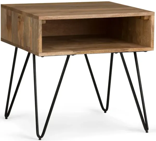 Hunter SOLID MANGO WOOD and Metal 22 inch Wide Square Industrial End Side Table in Natural