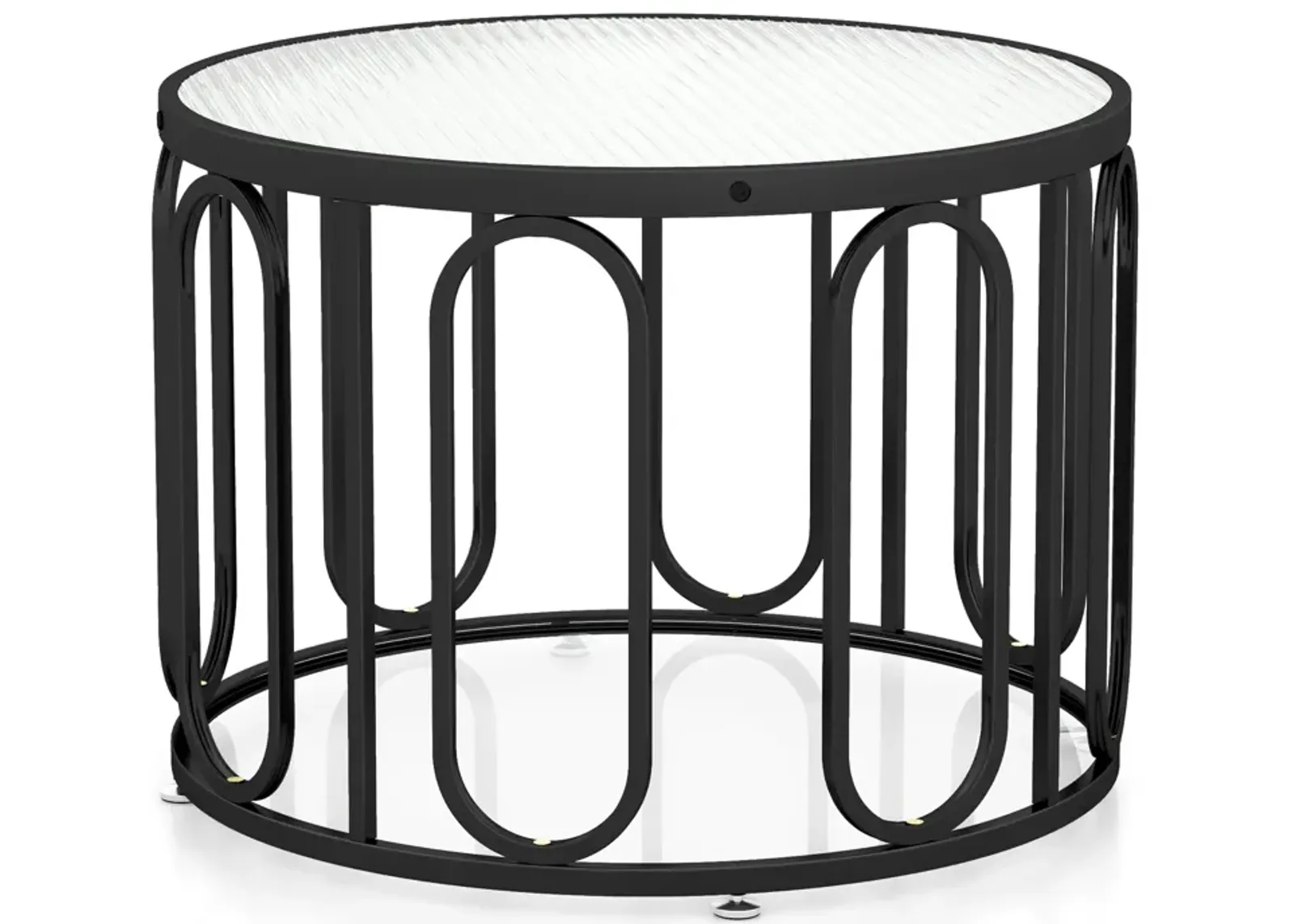 24 Inch Round Coffee Table with Reeded Tempered Glass Top and Oval Swivel Brackets