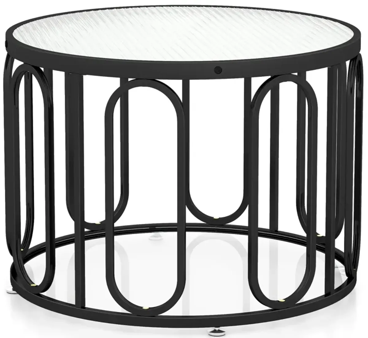 24 Inch Round Coffee Table with Reeded Tempered Glass Top and Oval Swivel Brackets