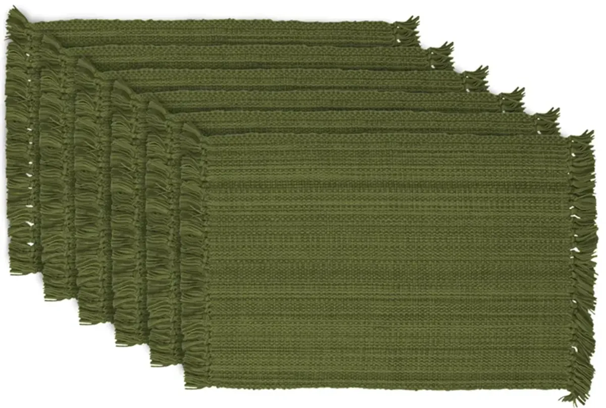 Set of 6 Variegated Olive Green Rectangular Placemats with Fringe Borders 19"