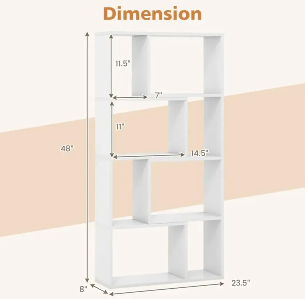 Hivvago 48 Inch 4-Tier Geometric Bookshelf with 8 Cubes for Living Room Bedroom