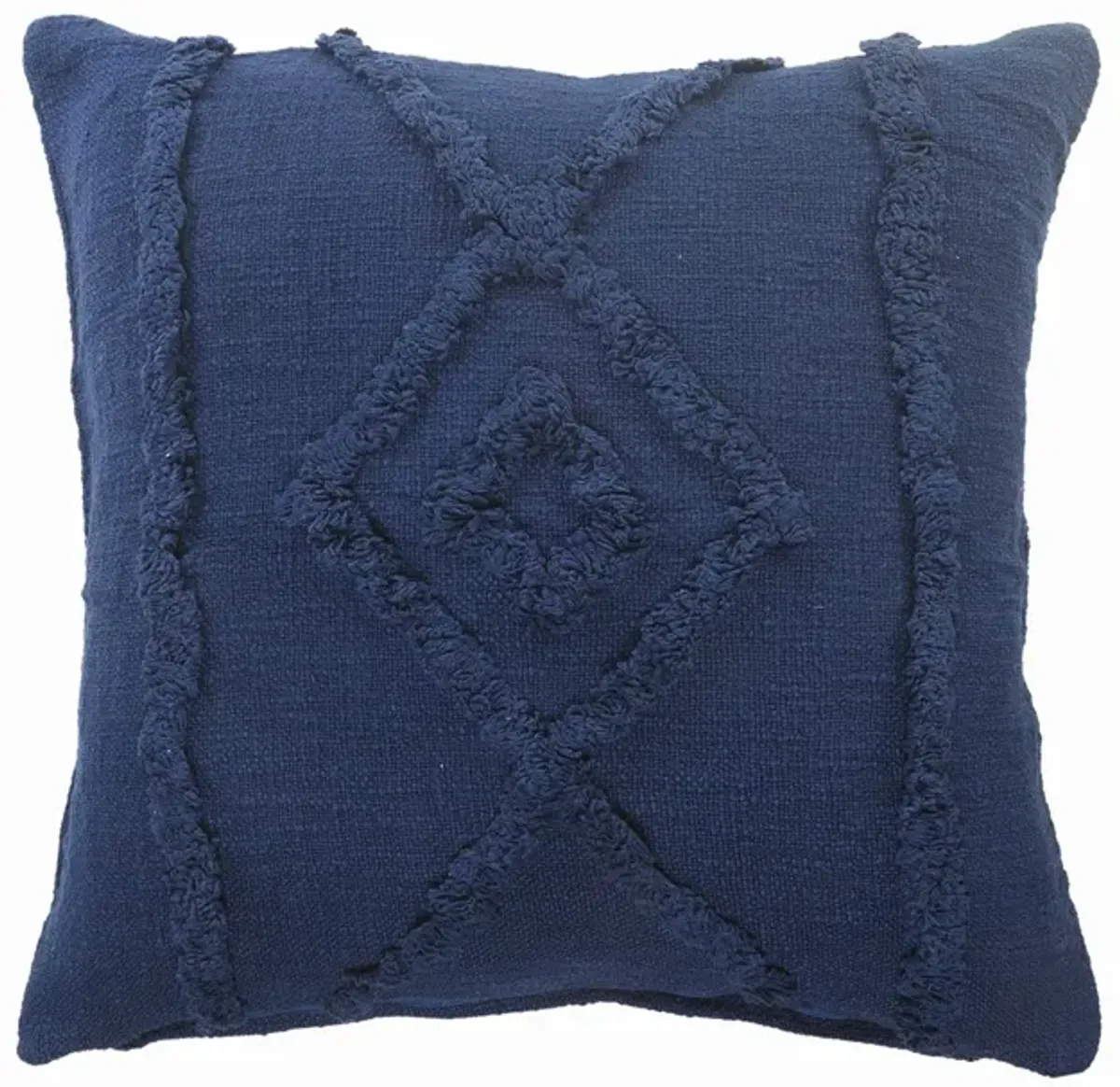 20" Navy Blue Hand Woven Diamond Tufted Square Throw Pillow