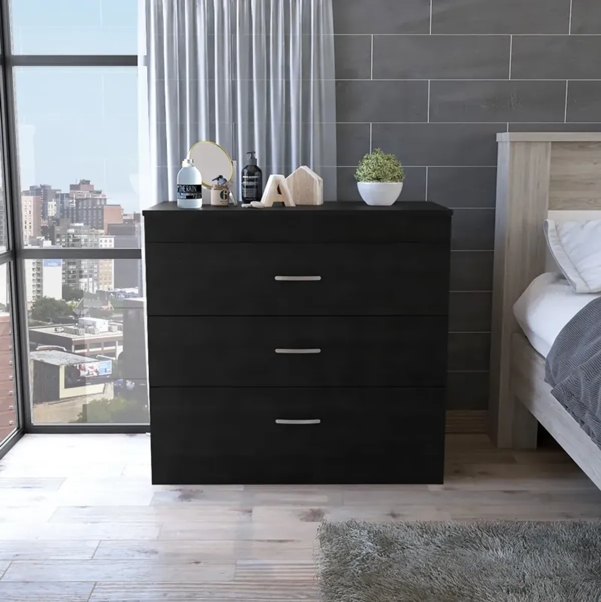 Three Drawer Dresser Lial, Bedroom, Black