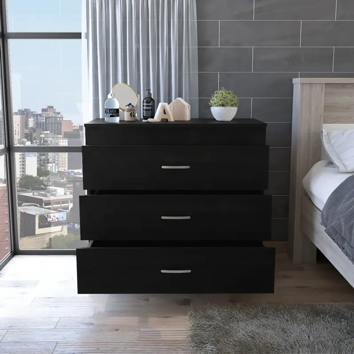 Three Drawer Dresser Lial, Bedroom, Black