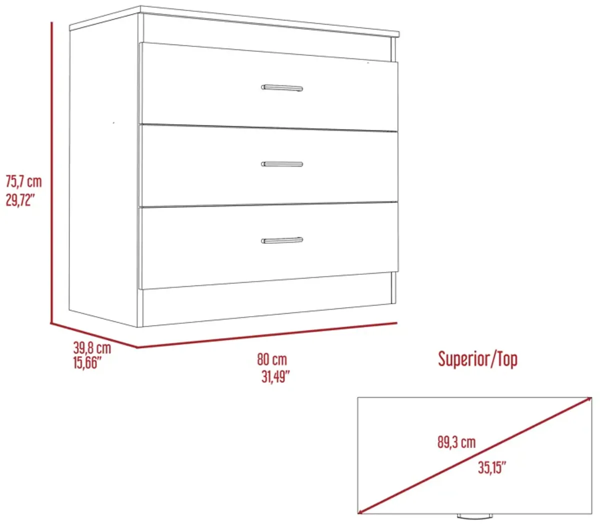 Three Drawer Dresser Lial, Bedroom, Black