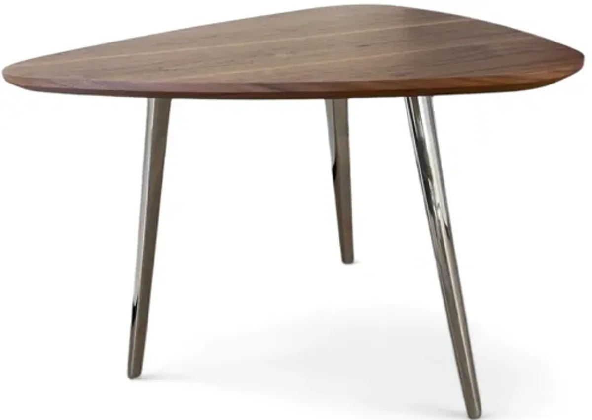 Hle Coffee Table, 23 Inch Modern Brown Walnut Veneer Top, Chrome Base - Benzara